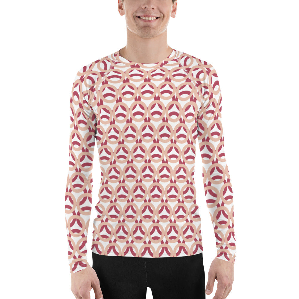 Men's All-Over Print Rash Guard Circle Zinnwaldite and Hippie Pink