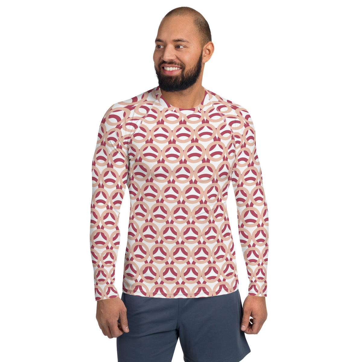 Men's All-Over Print Rash Guard Circle Zinnwaldite and Hippie Pink