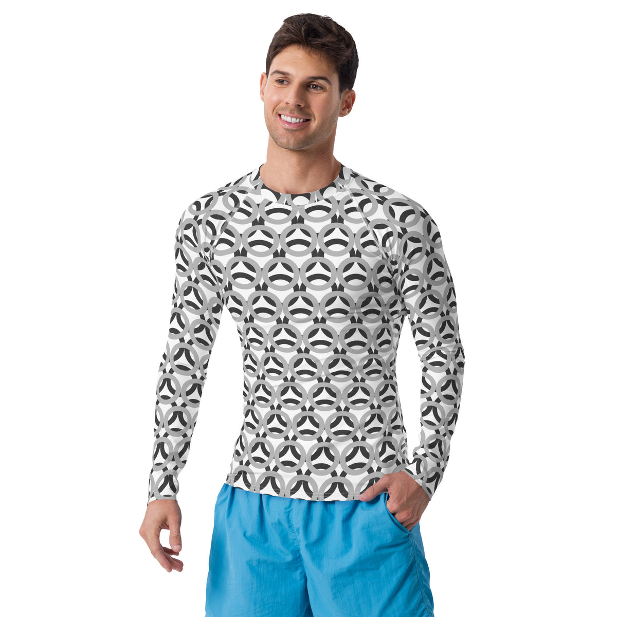 Men's All-Over Print  Rash Guard Circle Thick Silver and Eclipse