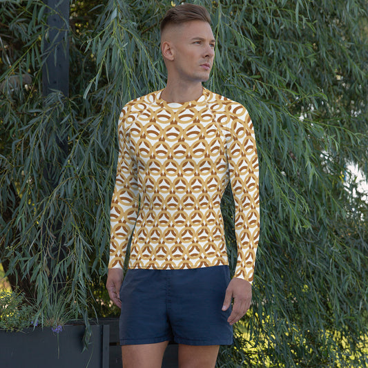 All-Over Print Men's Rash Guard Circle Thick Fawn and Rich Gold