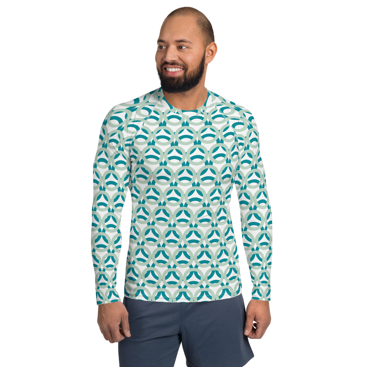 Men's All-Over Print Rash Guard Rings Edgewater and Eastern Blue