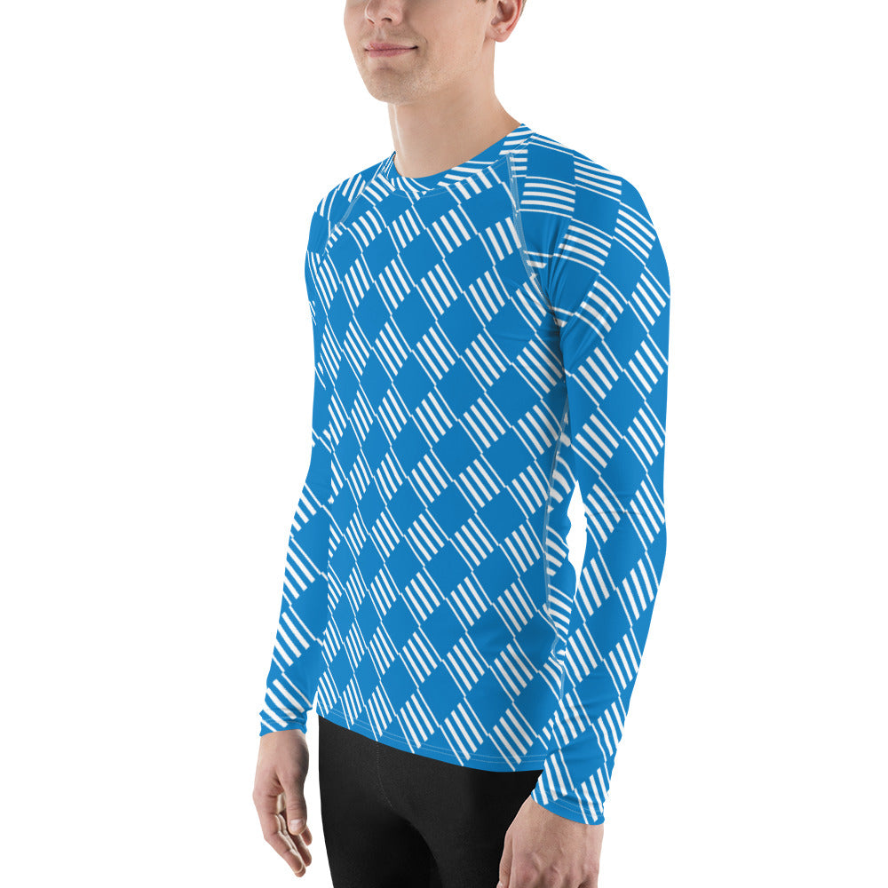 Men's All-Over Print Rash Guard Love Pattern Stripes Diamonds Navy Blue