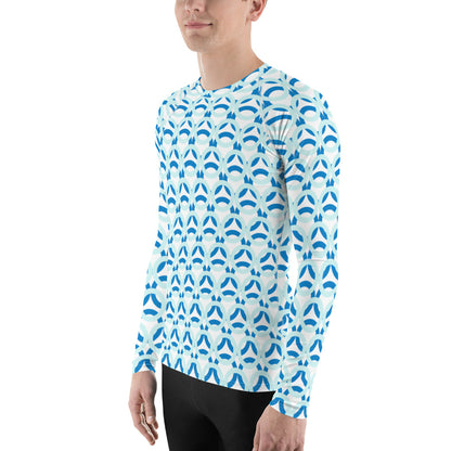 Men's All-Over Print Rash Guard Circle Thick Light Cyan and Navy Blue