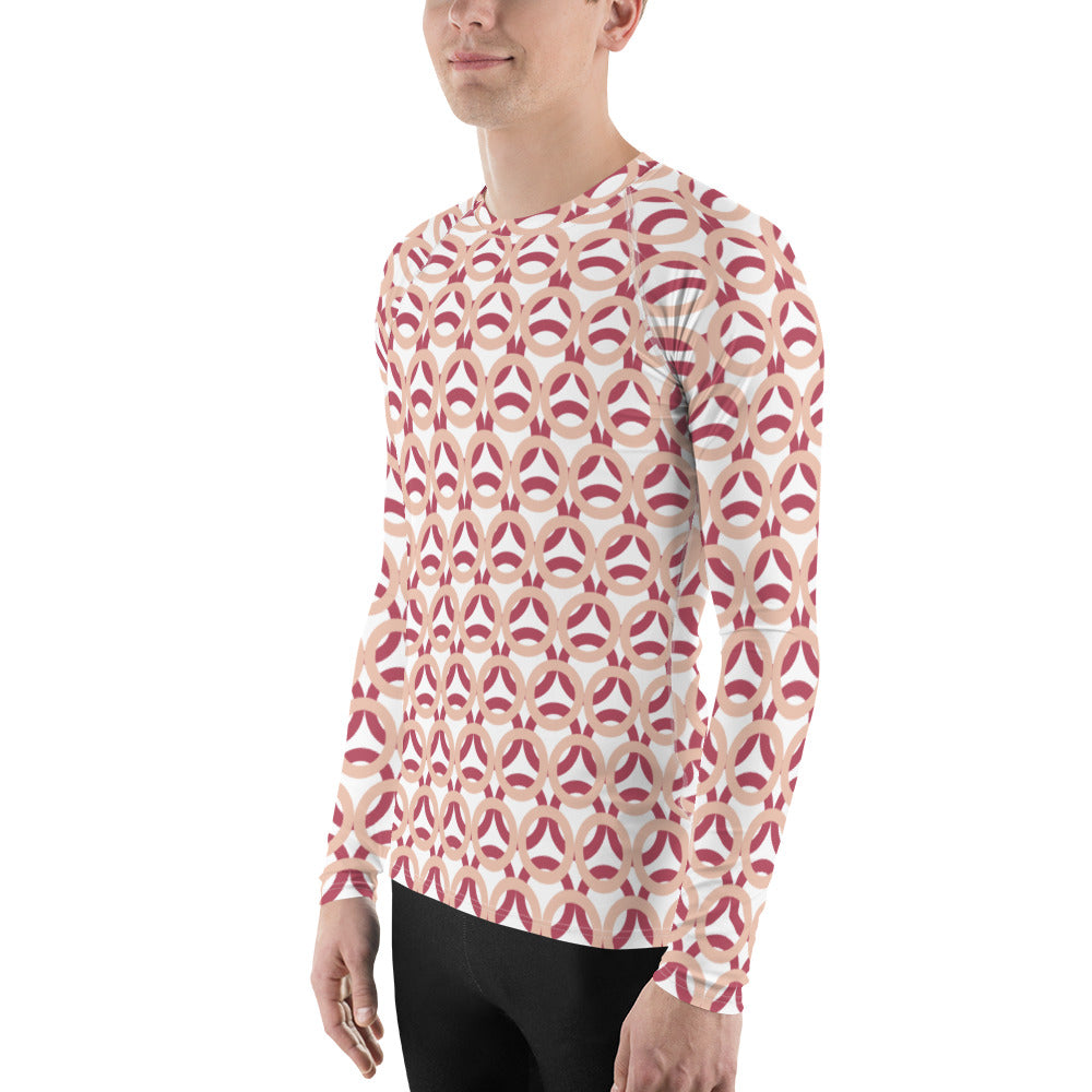Men's All-Over Print Rash Guard Circle Zinnwaldite and Hippie Pink