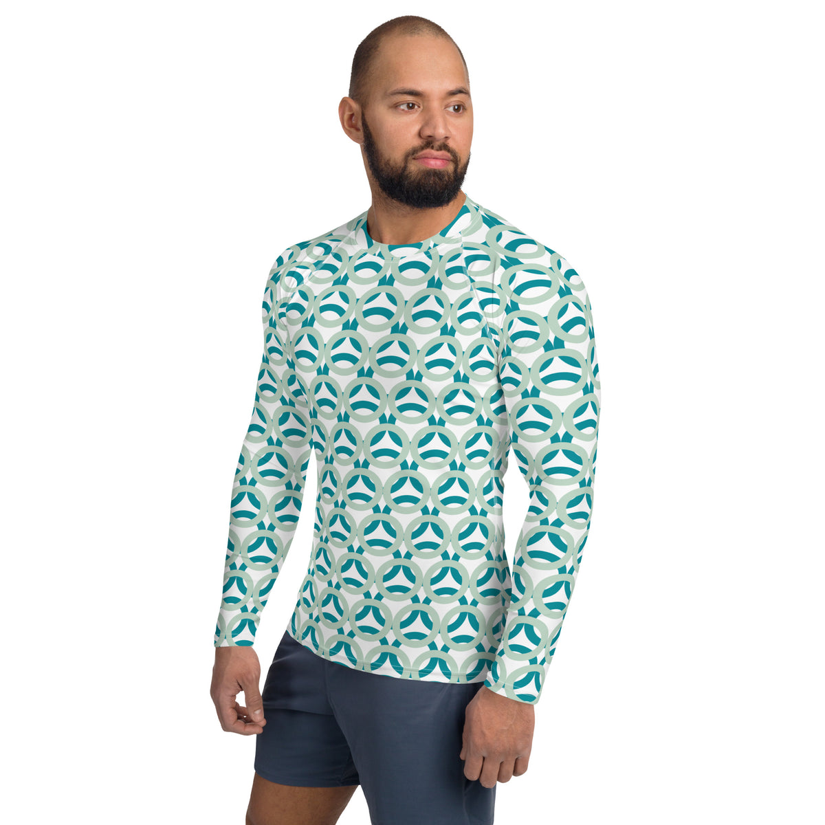 Men's All-Over Print Rash Guard Rings Edgewater and Eastern Blue