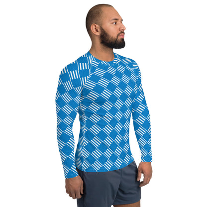 Men's All-Over Print Rash Guard Love Pattern Stripes Diamonds Navy Blue