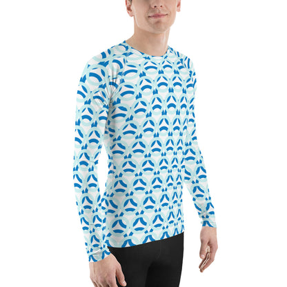 Men's All-Over Print Rash Guard Circle Thick Light Cyan and Navy Blue