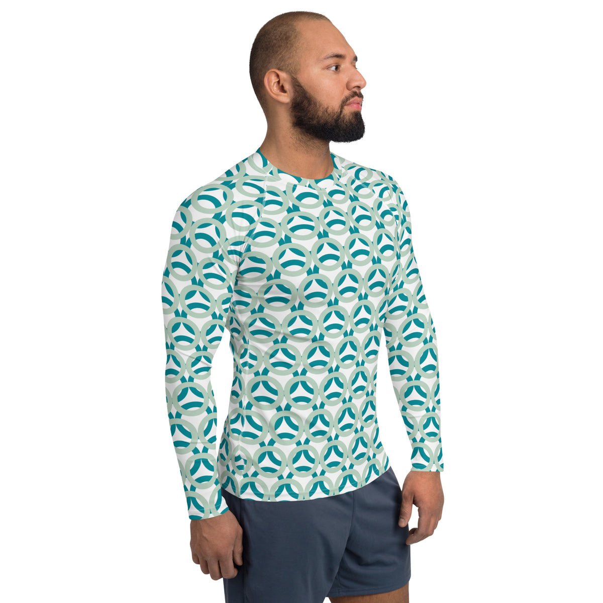 Men's All-Over Print Rash Guard Rings Edgewater and Eastern Blue