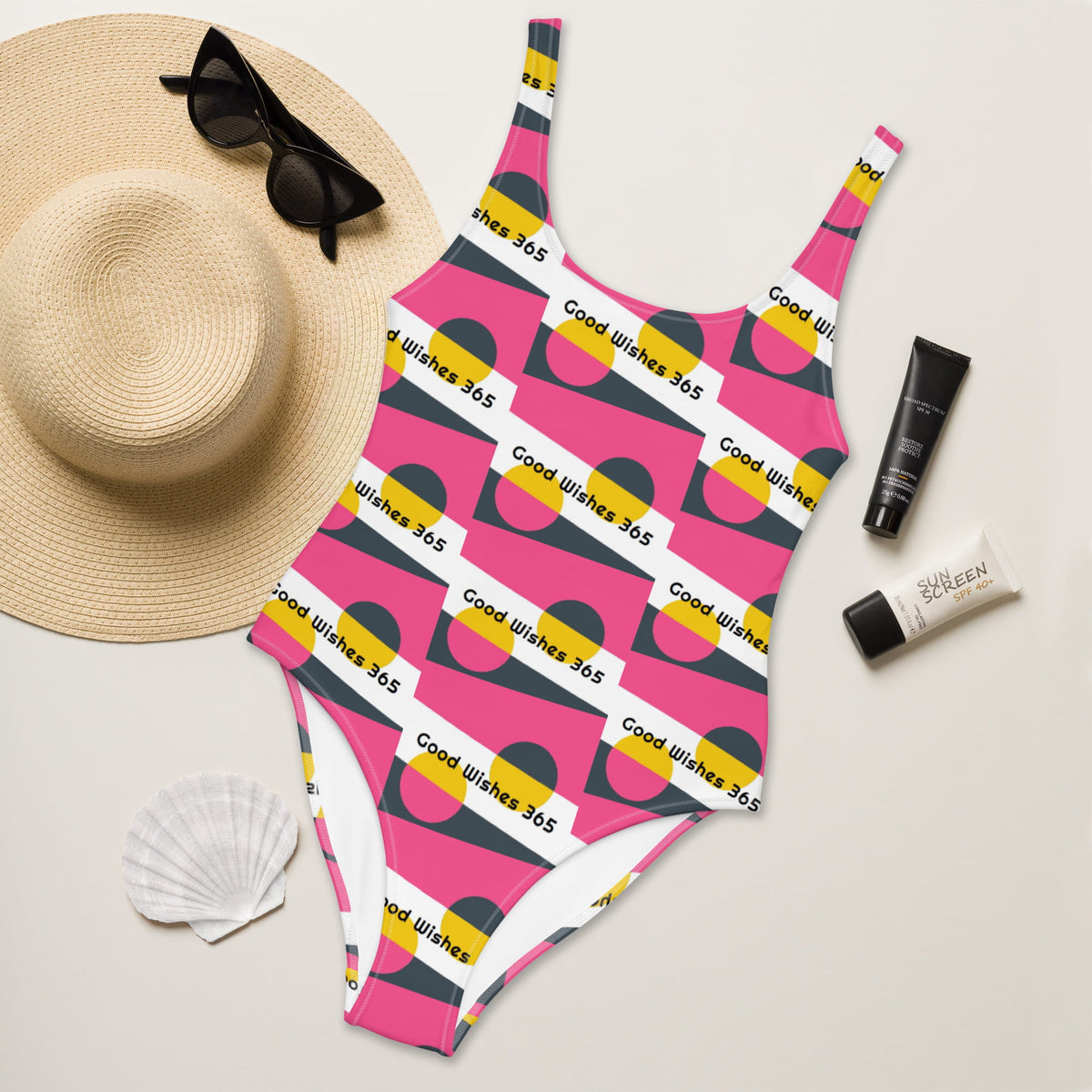 All-Over Print One-Piece Swimsuit Good Wishes 365 Brink Pink II