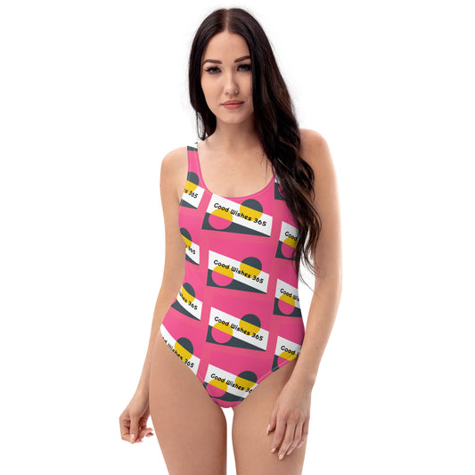 All-Over Print One-Piece Swimsuit Good Wishes 365 Brink Pink I