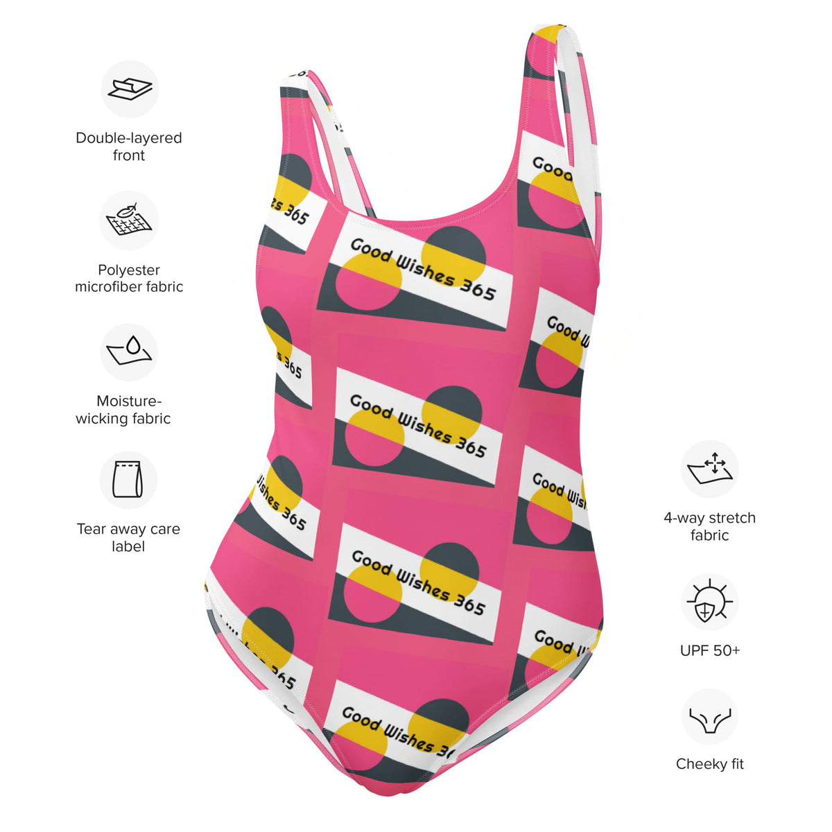 All-Over Print One-Piece Swimsuit Good Wishes 365 Brink Pink I