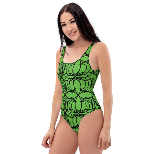 All-Over Print One-Piece Swimsuit Rings Kelly Green