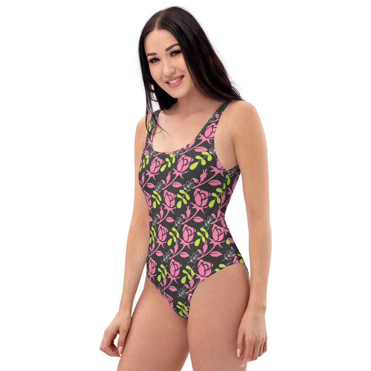 Load video: Rose Pattern One-piece Swimsuit - Good Wishes 365