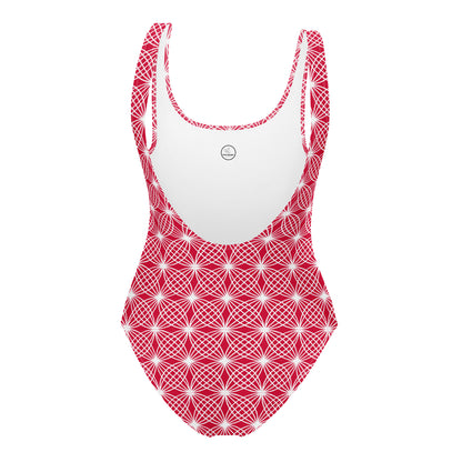 Crimson Abstract Geometric Diamonds One-Piece Swimsuit