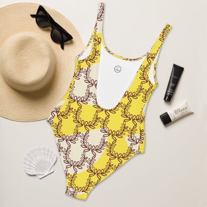 All-Over Print One-Piece Swimsuit Laurel Leaf Crown Paris Daisy