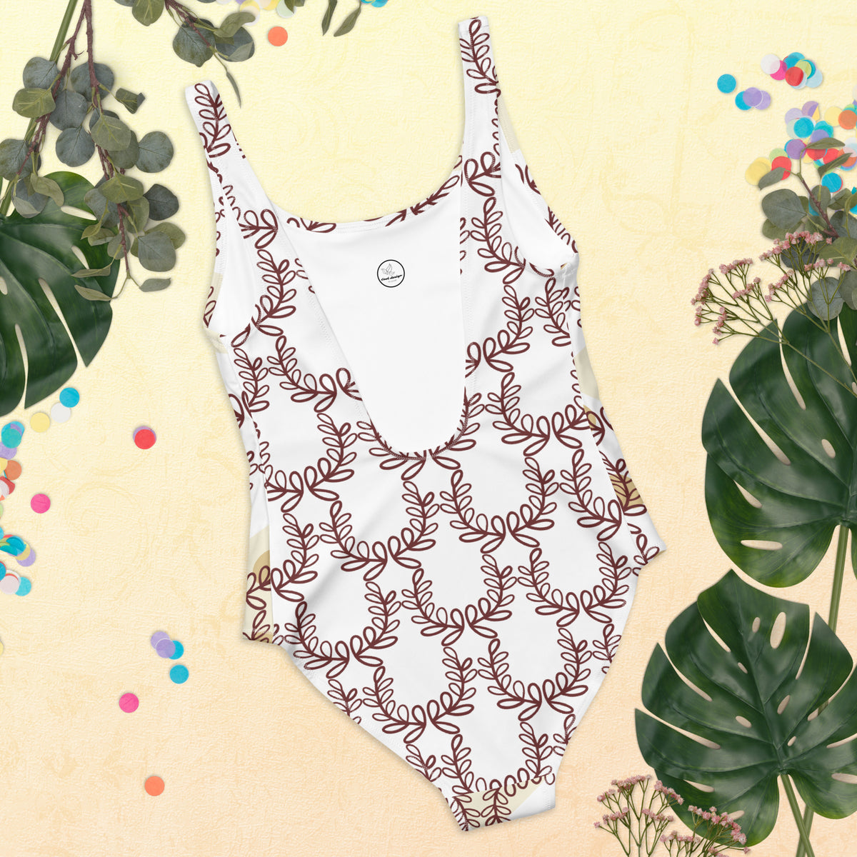 All-Over Print One-Piece Swimsuit Laurel Leaf Crown White