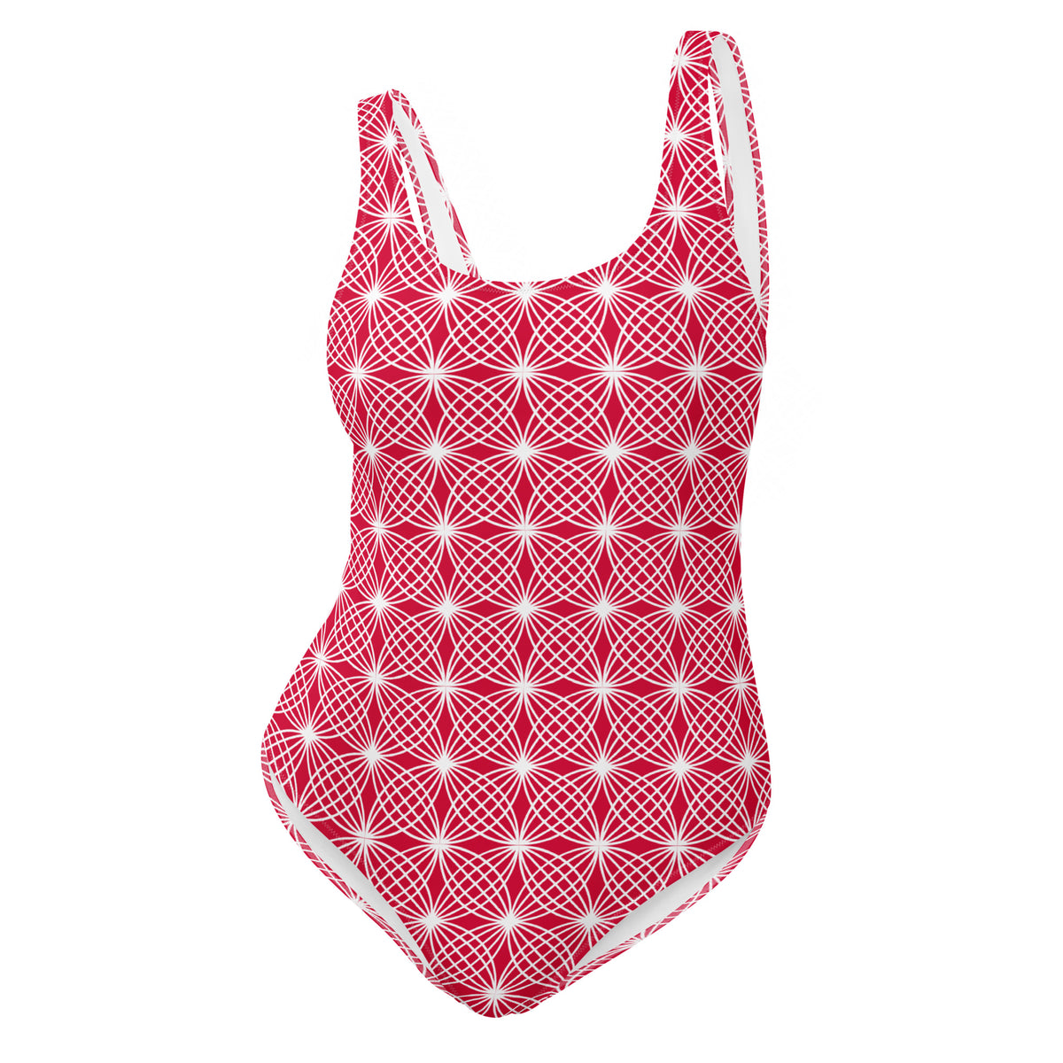 Crimson Abstract Geometric Diamonds One-Piece Swimsuit