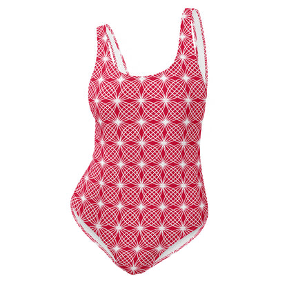 Crimson Abstract Geometric Diamonds One-Piece Swimsuit