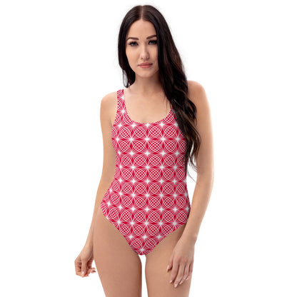 Crimson Abstract Geometric Diamonds One-Piece Swimsuit
