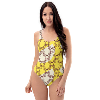 All-Over Print One-Piece Swimsuit Laurel Leaf Crown Paris Daisy