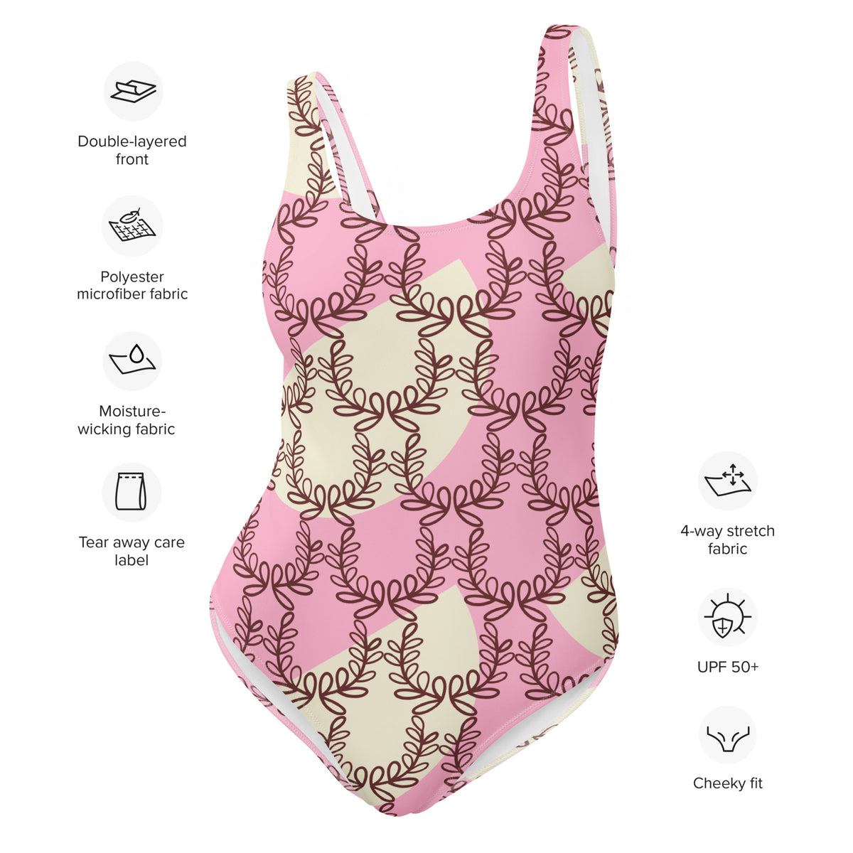 All-Over Print One-Piece Swimsuit Laurel Leaf Crown Cotton Candy