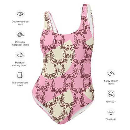 All-Over Print One-Piece Swimsuit Laurel Leaf Crown Cotton Candy