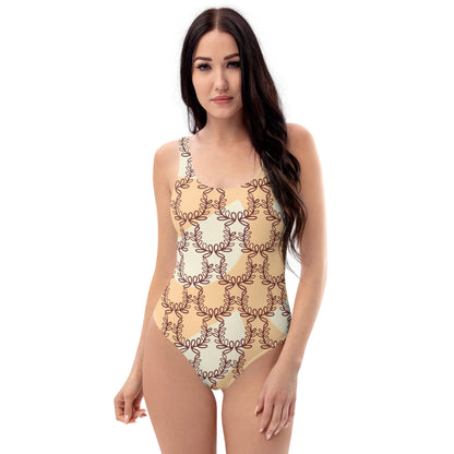All-Over Print One-Piece Swimsuit Laurel Leaf Crown Frangipani