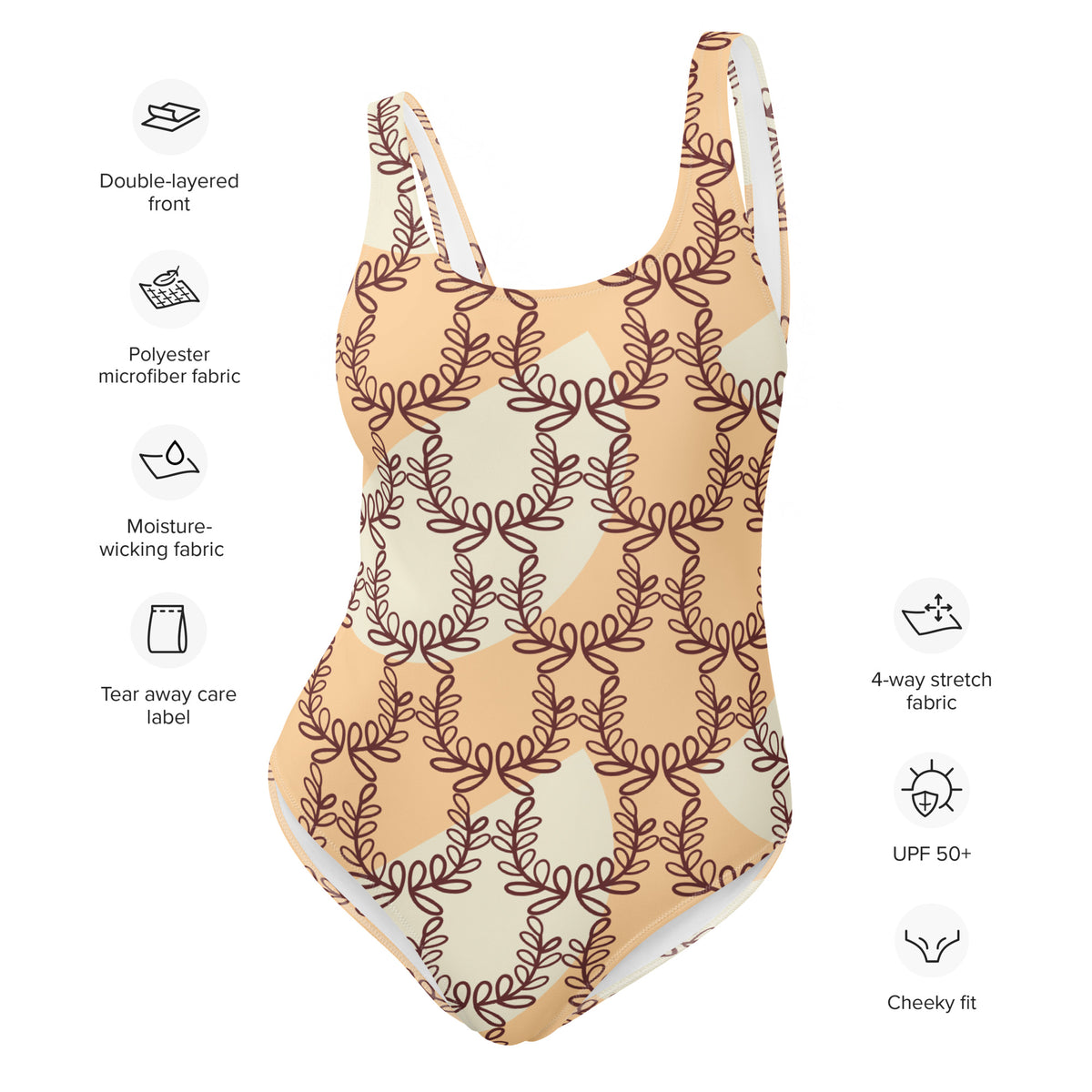 All-Over Print One-Piece Swimsuit Laurel Leaf Crown Frangipani
