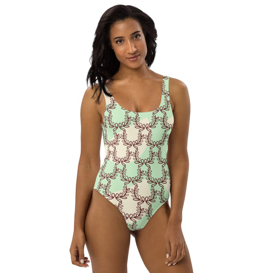 All-Over Print One-Piece Swimsuit Laurel Leaf Crown Tara