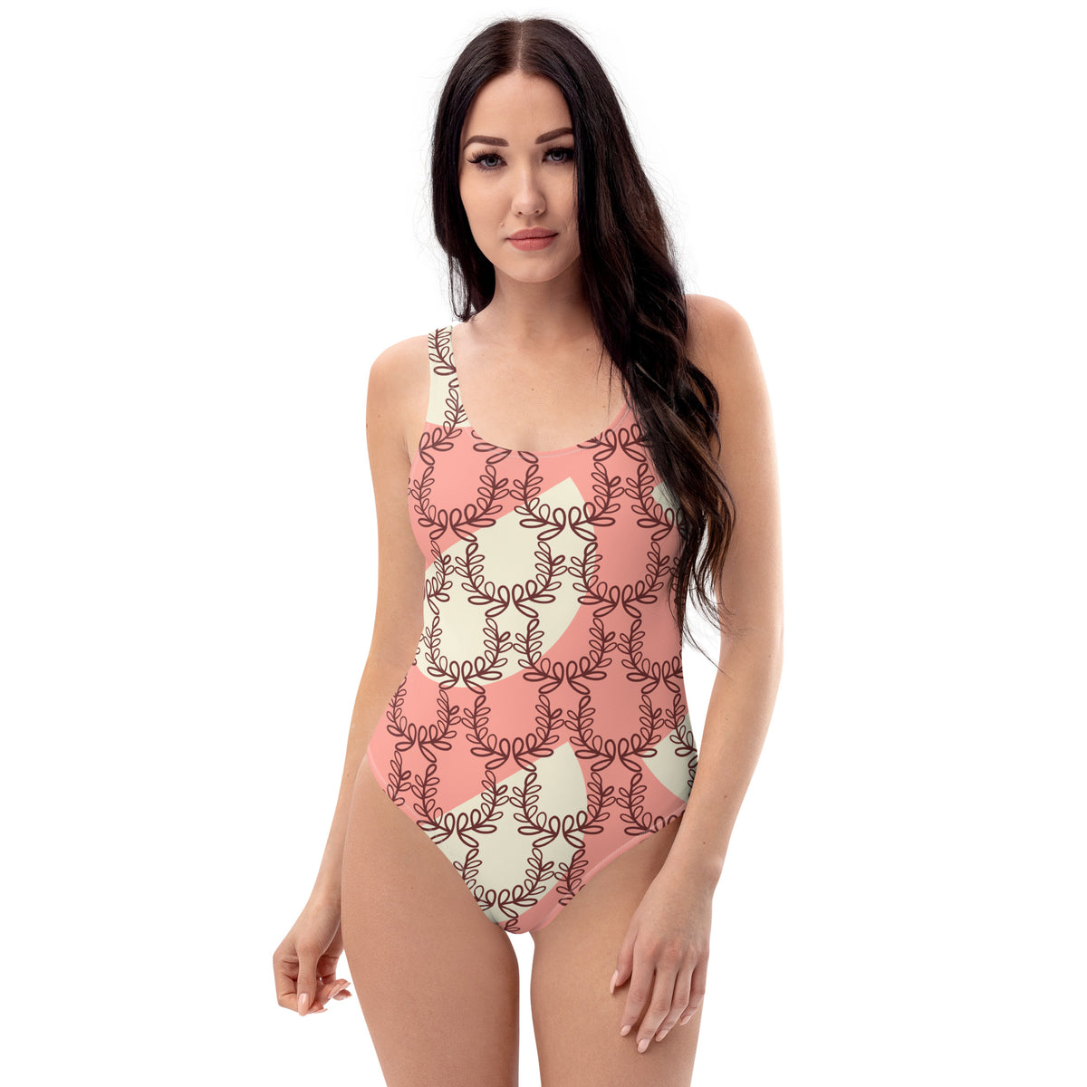 All-Over Print One-Piece Swimsuit Laurel Leaf Crown Rose Bud