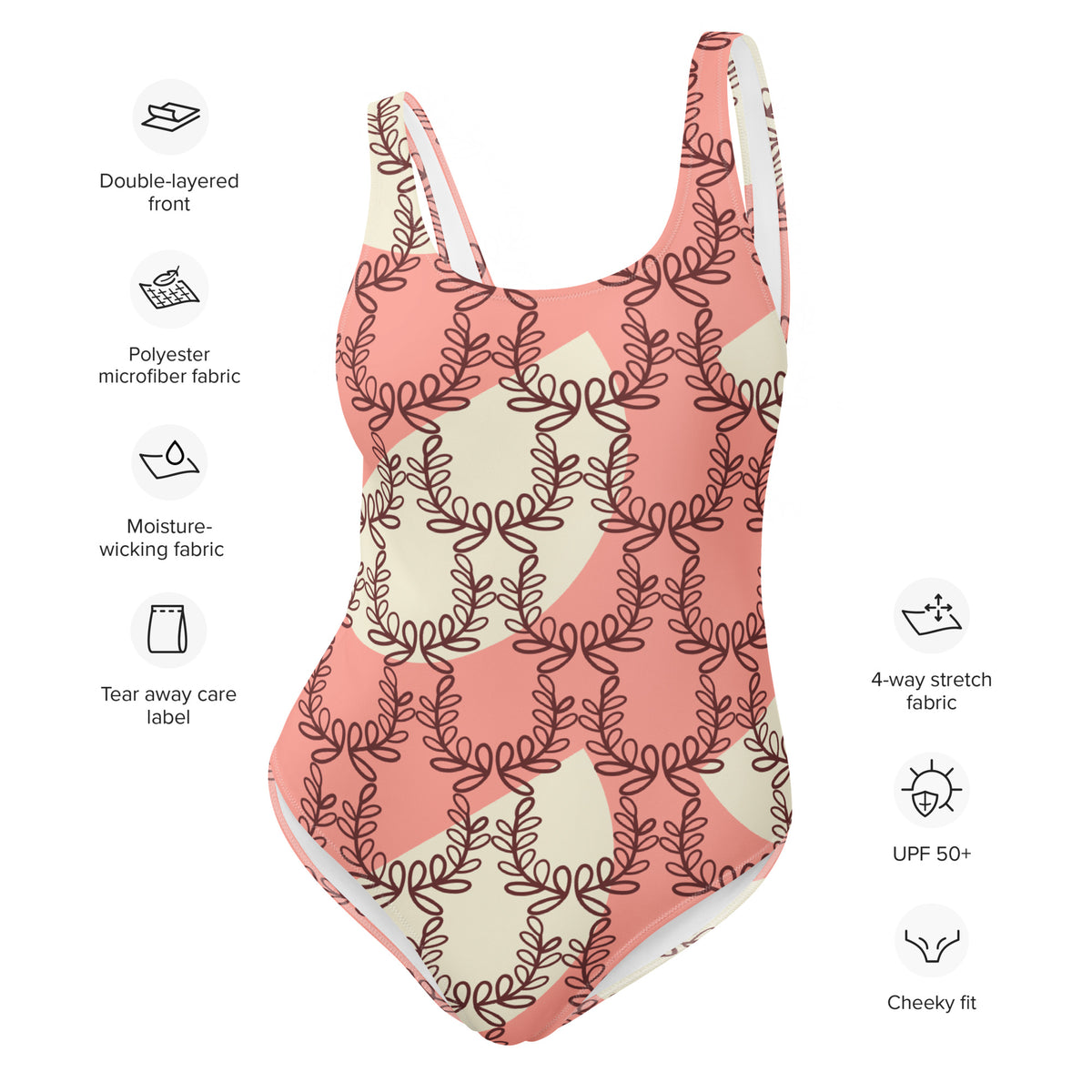All-Over Print One-Piece Swimsuit Laurel Leaf Crown Rose Bud