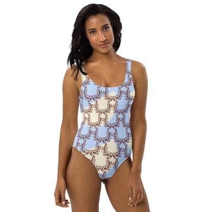 All-Over Print One-Piece Swimsuit Laurel Leaf Crown Hawkes Blue