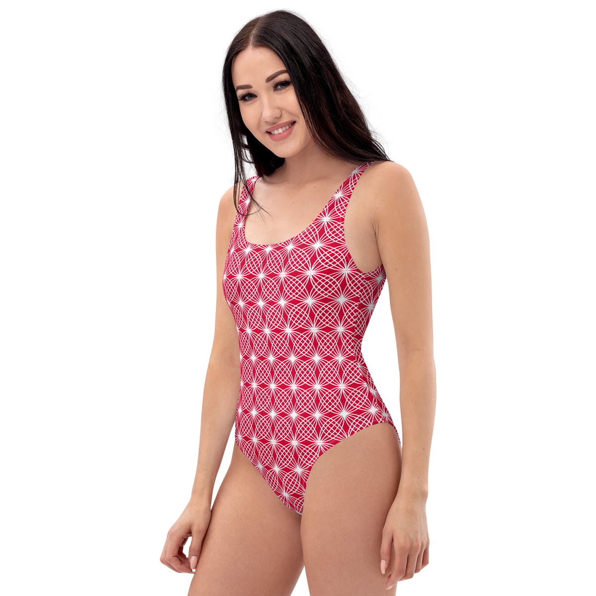 Crimson Abstract Geometric Diamonds One-Piece Swimsuit