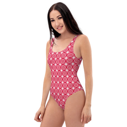 Crimson Abstract Geometric Diamonds One-Piece Swimsuit