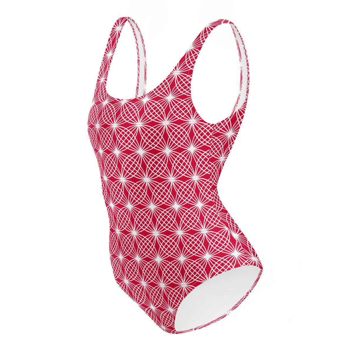 Crimson Abstract Geometric Diamonds One-Piece Swimsuit