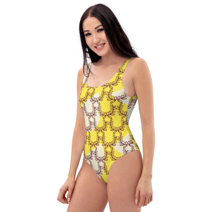 All-Over Print One-Piece Swimsuit Laurel Leaf Crown Paris Daisy