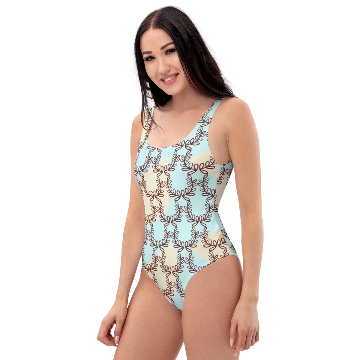 All-Over Print One-Piece Swimsuit Laurel Leaf Crown Light Cyan