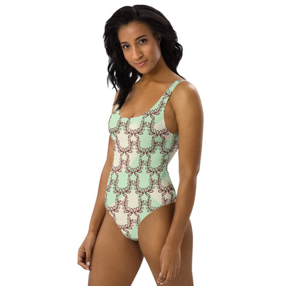 All-Over Print One-Piece Swimsuit Laurel Leaf Crown Tara