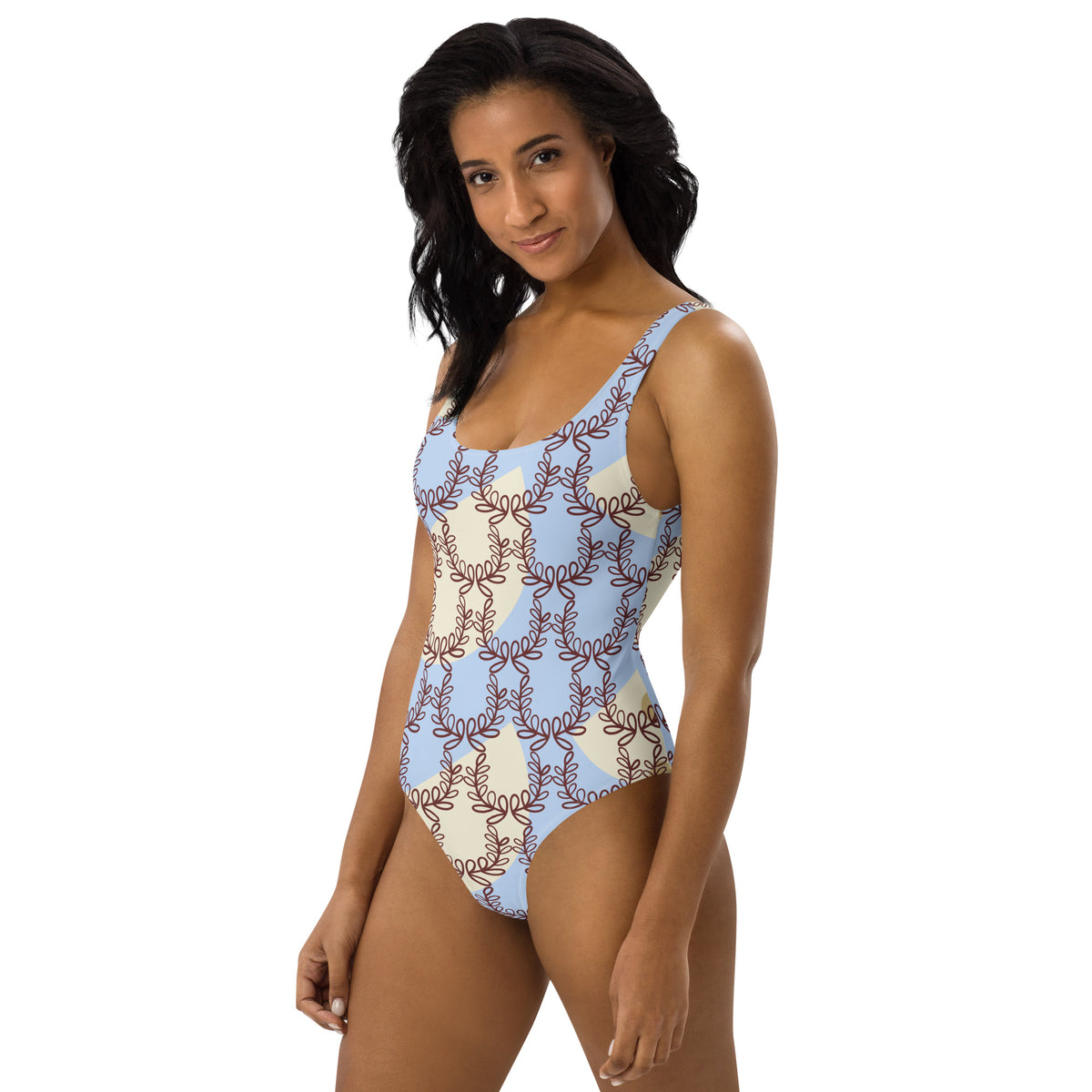 All-Over Print One-Piece Swimsuit Laurel Leaf Crown Hawkes Blue