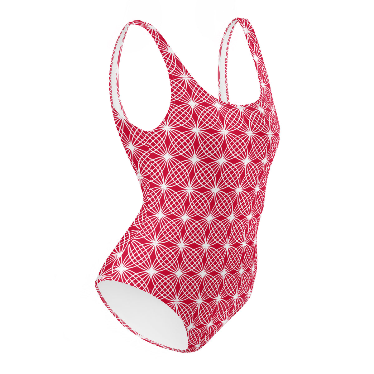 Crimson Abstract Geometric Diamonds One-Piece Swimsuit