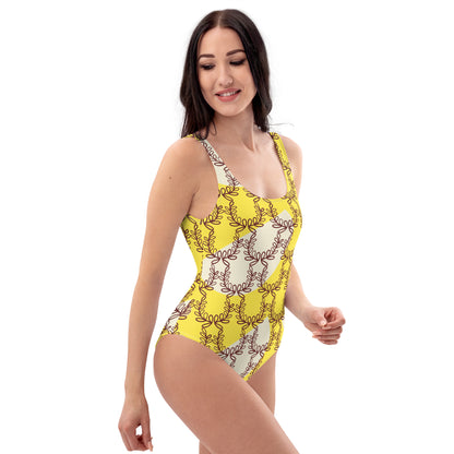 All-Over Print One-Piece Swimsuit Laurel Leaf Crown Paris Daisy