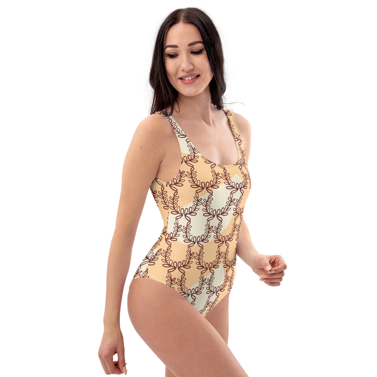All-Over Print One-Piece Swimsuit Laurel Leaf Crown Frangipani