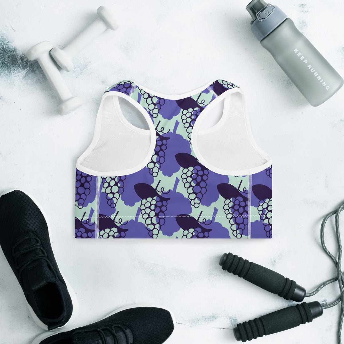 All-Over Print Purple Grapes Padded Sports Bra