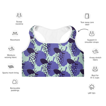 All-Over Print Purple Grapes Padded Sports Bra
