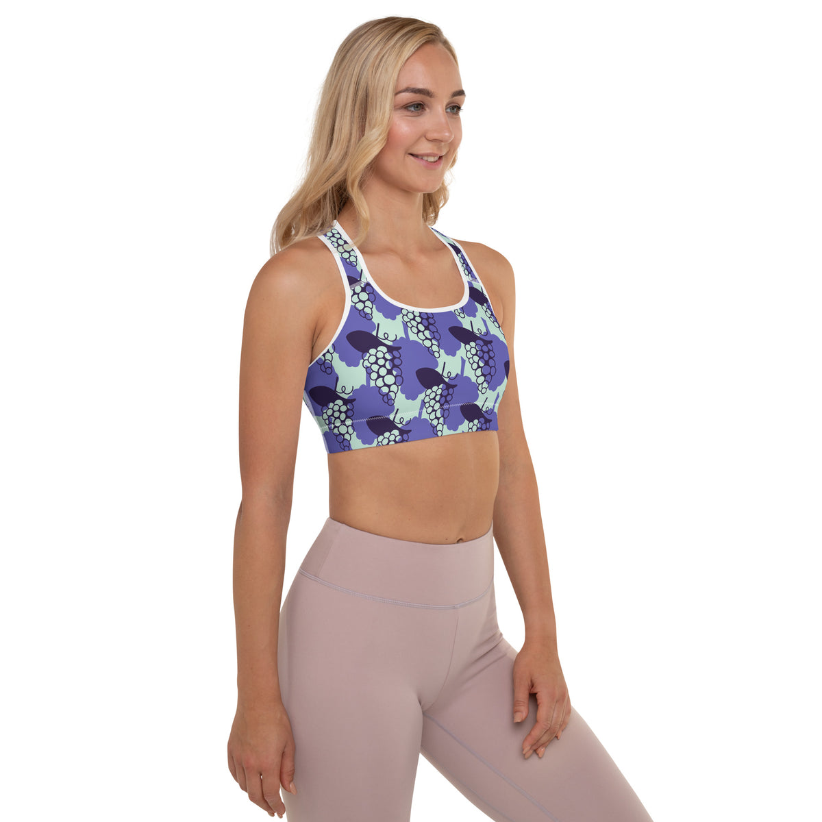 All-Over Print Purple Grapes Padded Sports Bra