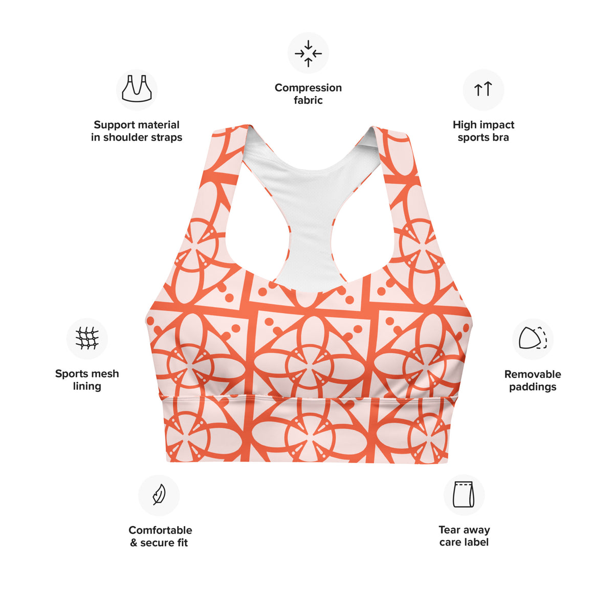 All-Over Print Recycled Longline Sports Bra