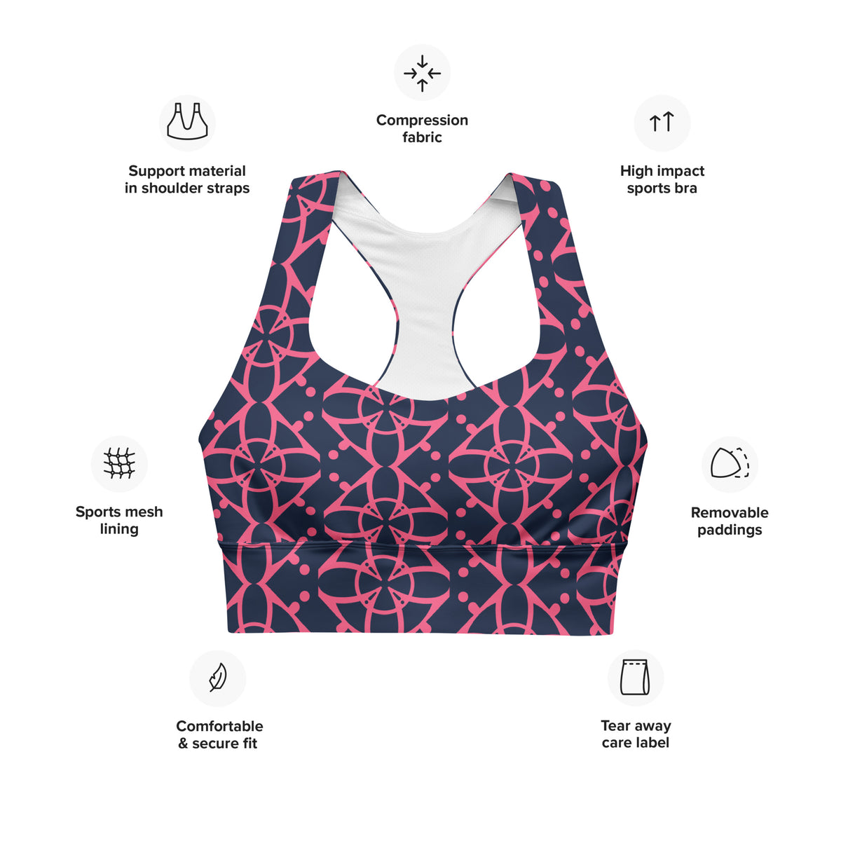 All-Over Print Recycled Longline Sports Bra