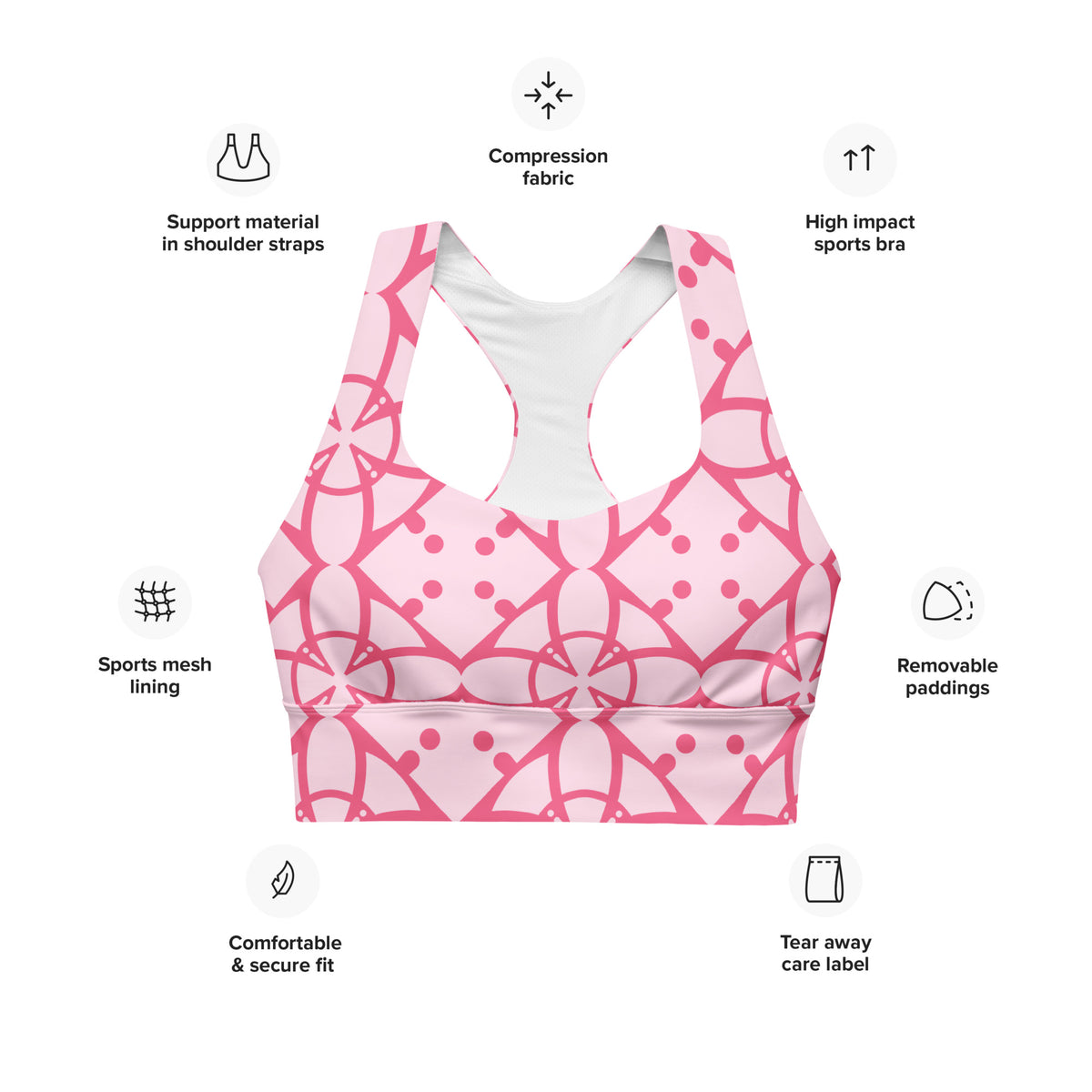All-Over Print Recycled Longline Sports Bra