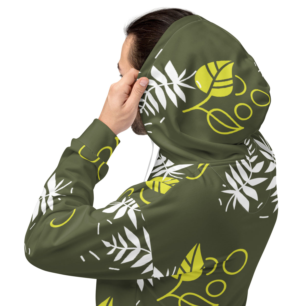 Men's All-Over Print Recycled Unisex Hoodie Leaves Saratoga Green