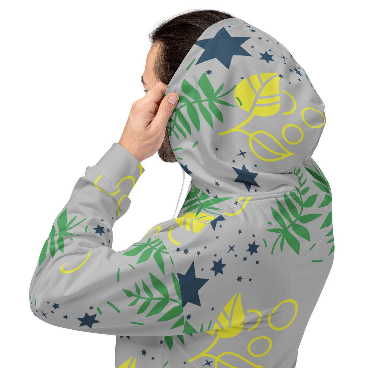 Men's All-Over Print Recycled Unisex Hoodie Leaves Silver